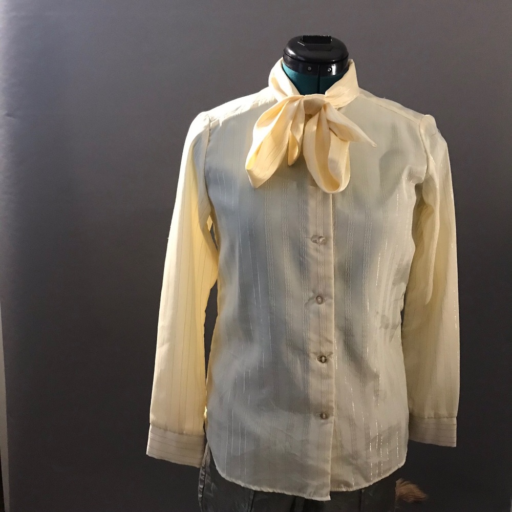 Vintage 70s Long Sleeve Dress Shirt Blouse Medium